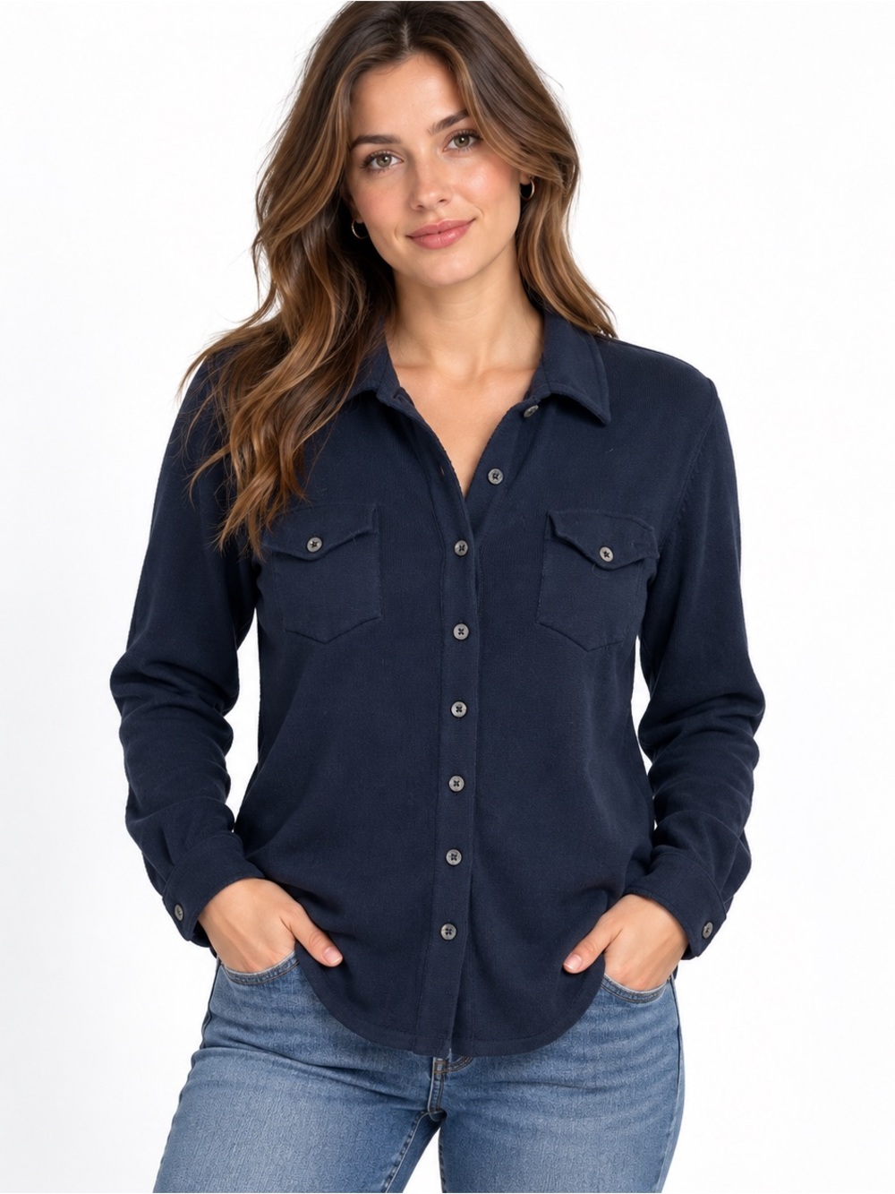 Aventura Organic Cotton Navy Button Front Shirt Outdoorsy